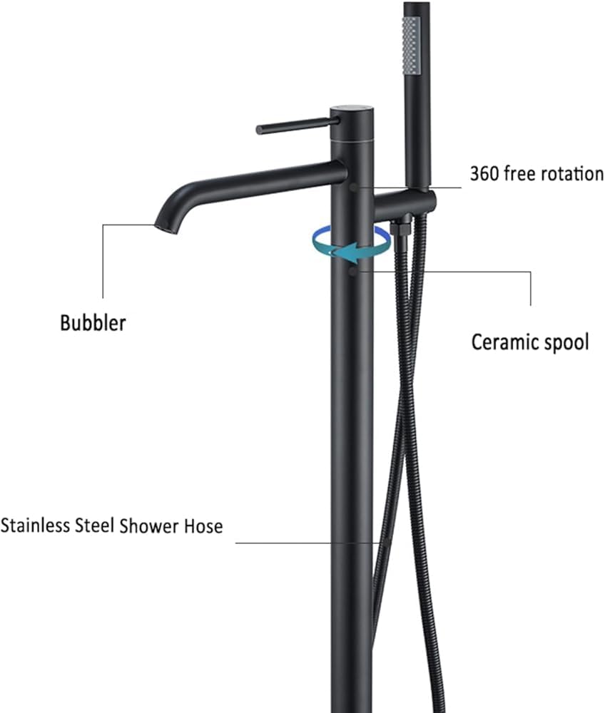 MOCHAMIK Miscelatore per Vasca da Bagno Indipendente, Rubinetto monocomando con Rotazione a 360°, con Bocca a Cascata, per Un'Esperienza da Bagno Tipo Spa, Elegante aggiornamento del Bagno