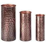 MyGift Modern Vintage Copper Tone Metal Tall Cylinder Flower Vases with Hammered Texture, Decorative Centerpiece, Set of 3 (Large, Medium, Small Sizes)