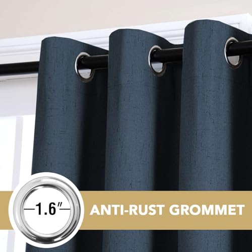 Image of H.VERSAILTEX 100% Blackout Curtains for Bedroom 63 Inches Long Grommet Linen Face Full Light Blocking Curtain Drapes for Living Room Thermal Linen Look Curtains 2 Panels Set, 52 inch W x 63 inch L, Navy