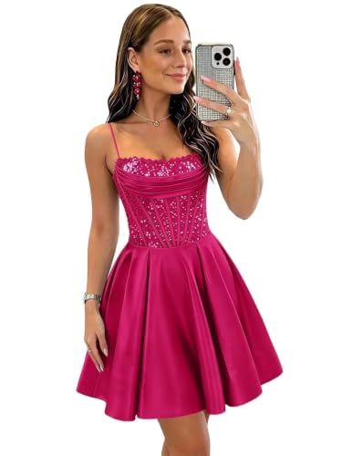 Spaghetti Straps Homecoming Dresses for Curvy Women Plus Size Satin