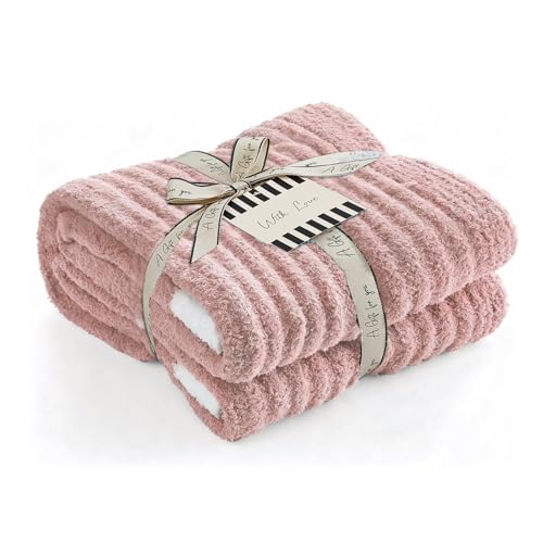 WRENSONGE Striped Throw Blanket, Pink Soft Cozy Fluffy Warm Hand Made Throw Blankets for Couch, Sofa, Chair, Bed, Camping, Picnic, Travel Lightweight Bed Blanket - 50"*60" — view 5