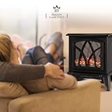 NETTA Electric Fireplace Stove Heater 1600-1800W with Fire Flame Effect, 2 Heat Settings, Adjustable Thermostat, Freestanding Portable Electric Log Wood Burner Effect - Black - Image 4