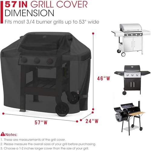 Grill Cover, 57 inch BBQ Gas Grill Cover for Outdoor Grill, Waterproof, Weather Resistant, UV & Fade Resistant ，Black BBQ Grill Cover. — view 2