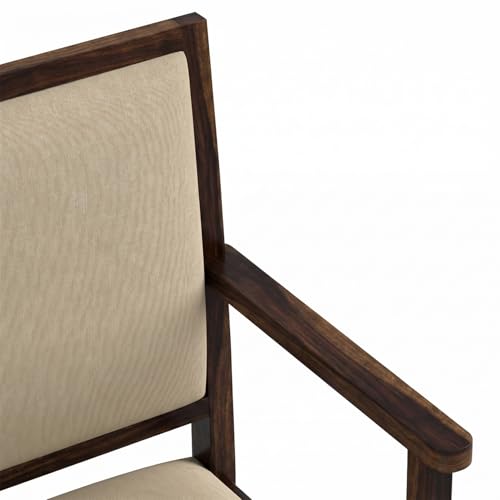 Image of Amazon Brand - Solimo Alore Solid Sheesham Wood Arm Chair with Cushion | Durable Wooden Accent Chair for Living Room, Bedroom, Study Balcony Seating Furniture (Walnut Finish)