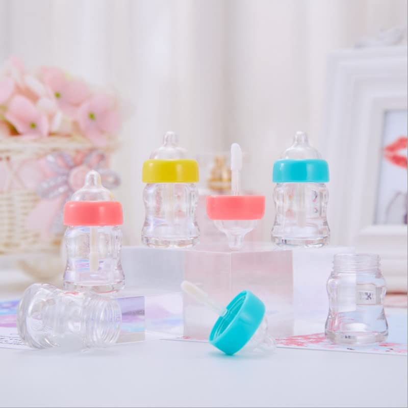 10/30/50 Uds. Envases de tubo de brillo de labios vacíos en forma de biberón, minibotellas de bálsamo labial rellenables transparentes con insertos de goma-50 Uds., amarillo