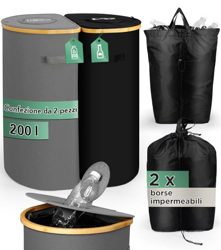 SOUTHGATE Confezione da 2 Raccoglitori di Bottiglie Per Serbatoi con Coperchio, Contenitore Per Serbatoi da 200L con 2 Scomparti, Per Lo Stoccaggio di Bottiglie Vuote e Vetro di Scarto con Apertura