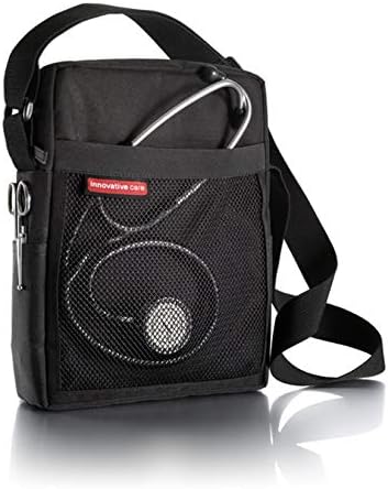 Innovative Care – iPad, Tablet & Accessories Organizer/Carrying Case/Messenger Bag with Zipper, Padded & Mesh Pockets & Crossbody Shoulder Strap for Nurses, Doctors, Medical Students, Black