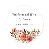 50 Personalised Handmade with Love by Stickers Seals,Custom Any Text 40mm Round Wedding Favour Labels, fits Party Bags,Business Store,Homemade Crafts,Xmas,Packaging - Rd 515 (003)