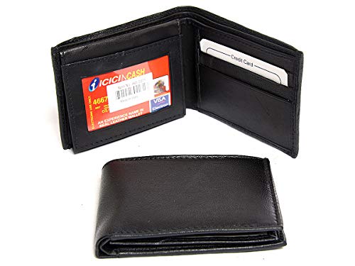 Men's Leather 6 Credit Card 2 Id Window Bifold Wallet 4.25x3.25 inches