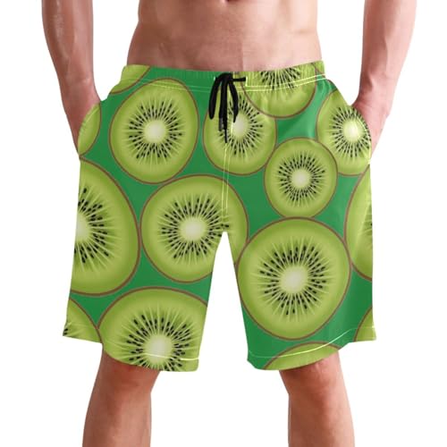 Men's Swim Trunks Quick Dry Swimming Shorts with Pocket Kiwi Fruit Slice Pattern Swimsuit Trunks