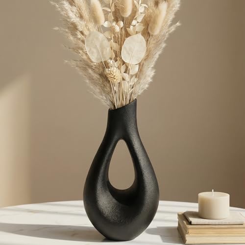 Best Decorative Vases: Glass vs Ceramic 83 Eclipse Loop Vase – Black 3D Printed Sculptural Vase for Dry Flow...