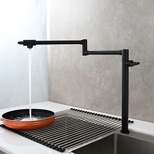 Robinet de cuisine double évier à bras articulés noir brossé