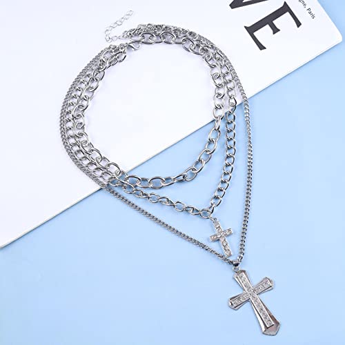 Cubic Zirconia Cross Necklace Vintage Baroque Pearl Chain Beads Necklace Silver CZ Cross Pendant Necklace Shiny Diamond Chain Faith Cross Choker Necklace Y2K Jewelry for Women and Girls3