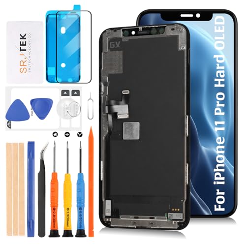 SRJTEK Hard OLED for iPhone 11 Pro ��ʌ����X�N���[���y�ߐڃZ���T�[ �t���L�V�u���P�[�u���z�����p A2160, A2215, A2217 �t���f�B�X�v���C ��ʏC���p �^�b�`�f�W�^�C�U�[ �g�ݗ��ĕ��i�L�b�g