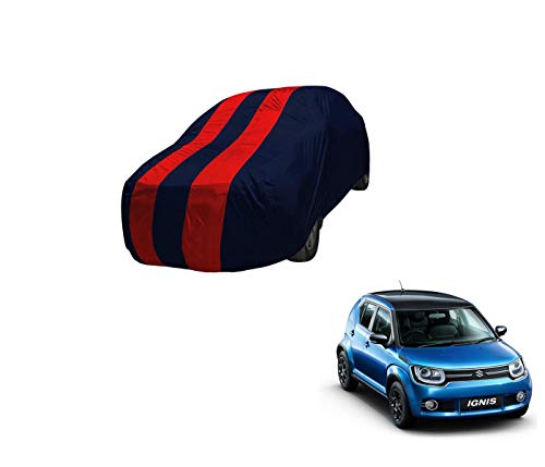 Image of Auto Hub Car Cover Compatible with Maruti Ignis with Mirror Pocket,Triple Stitched, Weather Proof, Ignis Car Cover- Navy-Red