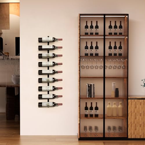 Image of B4Life Wine Rack Wall Mounted 9 Bottles, Metal Hanging Wink Racks for Wall | Liquor, Champagne, Under-Stair Walls, Wine Cellars, Decorative Display With Empty Bottles, Home Bar, Cellar, Dining Room