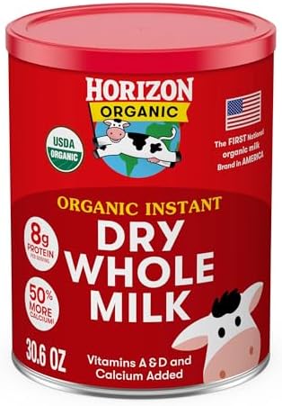 Horizon Organic Instant Dry Whole Milk Powder, 30.6 oz, USDA Organic, Non-GMO, Shelf Stable, Great for Baking, Cooking, Beverages, Emergency Storage, Pantry Essential