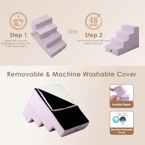 Image of EHEYCIGA Dog Stairs for Bed 18 inch H, 4-Step Dog Steps for High Bed, Pet Steps for Small Dogs and Cats, Non-Slip Balanced Pet Ramp Indoor, Lilac