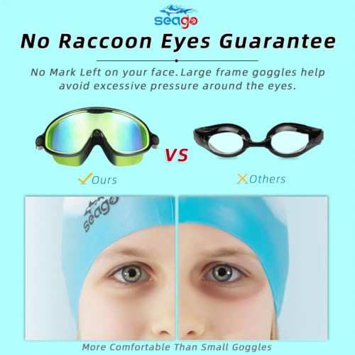 Image of Seago Swim Goggles for Kids 3-14 Anti-Fog & UV Wide Clear View Boys Girls
