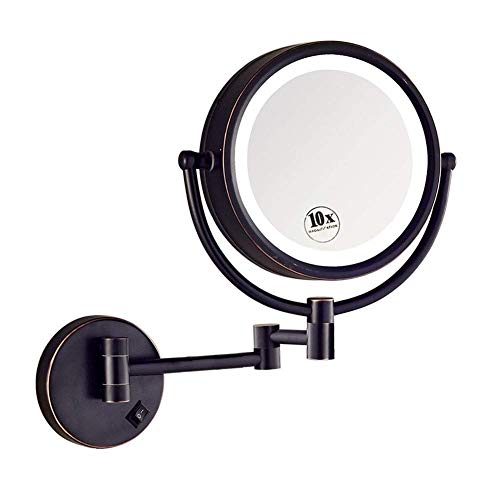 Make-up Kosmetikspiegel Wand-LED-Schminkspiegel 10-Fach Vergrößerung, 8 Zoll Faltbarer Bad Rasierspiegel, ausziehbare Licht Kosmetik