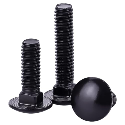 Image of 3 /8-16 x 2-1 /2 inch Black Steel Carriage Bolts, 304 Stainless Steel 18-8, Round Domed Head Square Neck Carriage Bolts Screws, Coarse Thread UNC, 10 PCS