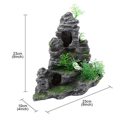 Image of Saim Aquarium Mountain View Stone Ornament, Artificial Mountain Hill View Stone Rock Cave Aquarium Decorations Fish Tank Decor for Betta Cichlids Hideaway Cave, Hermit Crab Hideout - Small