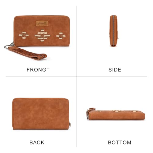 Image of Wrangler Wristlet Wallet, Women Clutch Purses RFID Blocking with Aztec Boho Western Wrist Strap, Wristlet Purse with Zipper Pocket Card Holder for Women Girls Casual Travel Daily, WG310-W006BR