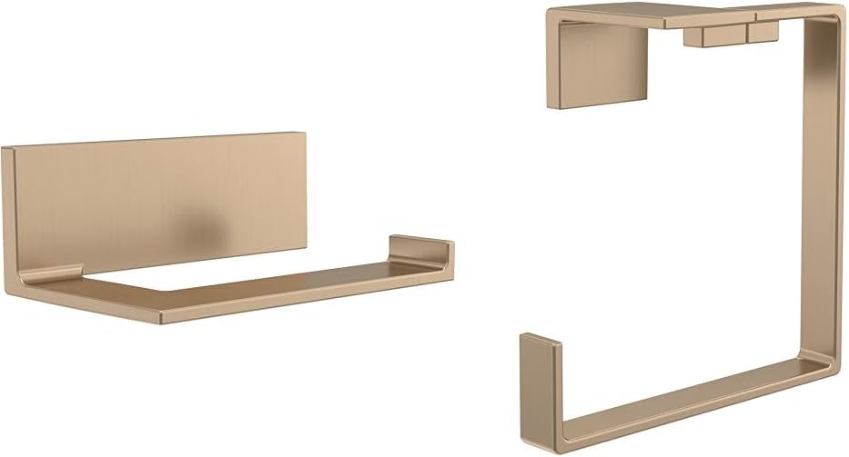 Delta Vero Toilet Paper Holder & Towel Ring Bundle, Champagne Bronze Bathroom Accessories, 77750-CZ & 77746-CZ