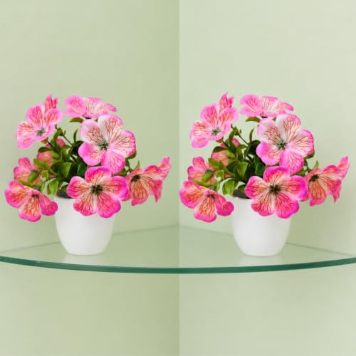 Image of fancymart Artificial Real Touch Flower Plant with Pot (Pack of 2), 16 cm Height, Decorative Faux Floral Plant for Home, Office, Living Room, Bedroom, Table & Shelf Decor