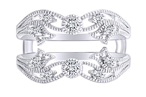 AFFY 1/2 Ct Cubic Zirconia Vine Vintage-Style Solitaire Enhancer Ring Wrap in Sterling Silver - Ring Size -8