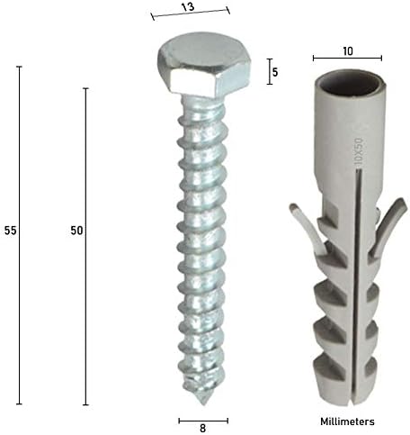 1STec 4 x M10 x 50 mm Strong Galvanised Satellite Anchor Nylon Mungo Wall Plug + Heavy Duty Coach Screw with 13mm HEX Bolt Head for Fixing Aerial Mast Sky Dishes TV Mount Brackets Shelving Racking