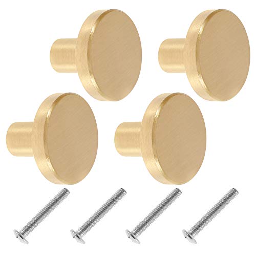 Preisvergleich Produktbild 4 Stück Schubladenknöpfe, Möbelknöpfe Massiver Messing Runder Gold Möbelgriff Metall Schrankgriffe Schrankenknopf Messingknopf mit 4 Stück Schrauben, Inneneinrichtung für Schranktüren (20 x 25mm)