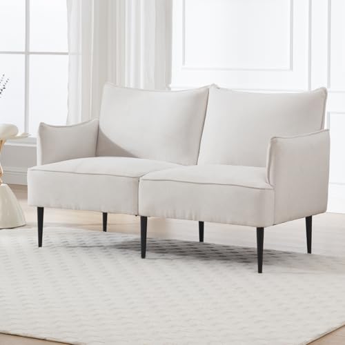 chairus Canapé 2 Places en Tissu Chenille Blanc Canapé de Salon avec Coussin à Ressorts Fauteuil 2 Places avec Pieds en Métal pour Chambre, Blanc-2