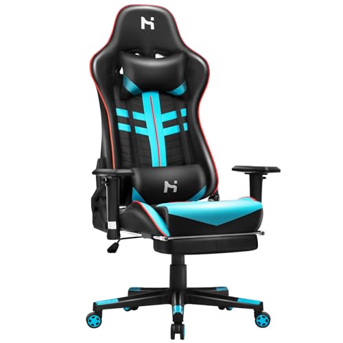Precision Synergie Gaming Chair with Footrest, 90-165°Backrest Adjustable Office Chair for Home, Adult Gaming Chair, Ergonomic Computer Chair, Upgraded 4D Armrests, Black & Blue