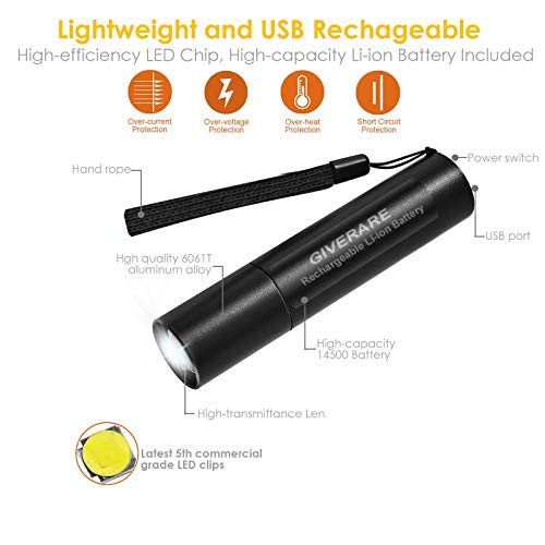 Brillirare 2 Pack Tactical Led Flashlight With Rechargeable Battery, High Lumen Zoomable 3 Modes Mini Handheld Pen Light For Cycling Hiking Camping Outdoor Emergency Flashlights #TOP1