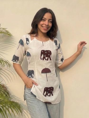 Image of ANNI Designer Cotton Short Kurti for Women | Stylish Kurti | Short Kurti Top | Casual Kurta for Women | Comfortable Cotton Kurtis for Womens