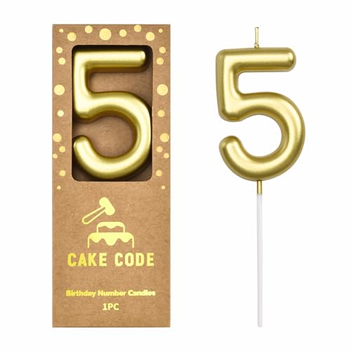 CAKE CODE 2.76 Inch Classical Gold 5 Number Birthday Candles Gold Number Candles Cake Number Candles Party Celebration
