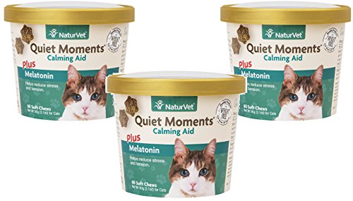 NaturVet (3 Pack) Quiet Moments Calming Aid Plus Melatonin Soft Chews for Cats, 60ct Each