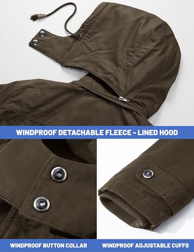 Image of TACVASEN Men's Jacket-Casual Winter Cotton Military Jacket Standard Length Thicken Hooded Cargo Coat