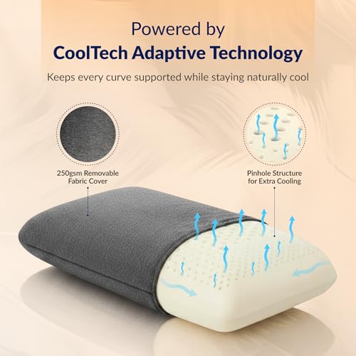 Image of SleepyHug ReliefPLUS Pillow | Cooling Memory Foam for Deep Relief | Orthopedic Neck & Shoulder Support | 55x35x13 cm | Light Grey (Pack of 2)