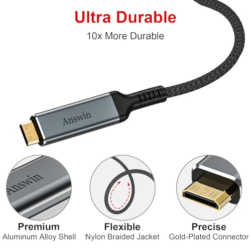 Answin Mini Displayport to Mini HDMI Cable 4K Unidirectional 6Ft 2K@60Hz Thunderbolt 2 to Mini HDMI Cable for MacBook, Surface Pro/Dock to KYY, ARZOPA, VILVA, MNN Portable Monitor (Not HDMI)