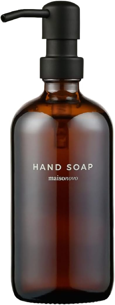 MaisoNovo Hand Soap Dispenser for Bathroom | Amber Glass Black Pump x 1