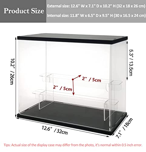 Nynelly Acrylic Display Case With Light, 3 Tier Clear Display Case For Collectibles Acrylic Boxes For Display Action Figures Toy Black Assembly Countertop Dustproof Showcase, 12.6"L X 7.1"W X 10.2"H #TOP1