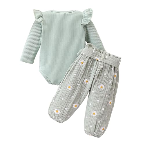 Girls Cotton Soft Sets Cute Ruffle Long Sleeve Knitted Sweatshirts Fall Floral Joggers Drawstring Elastic Waist Sweatpants