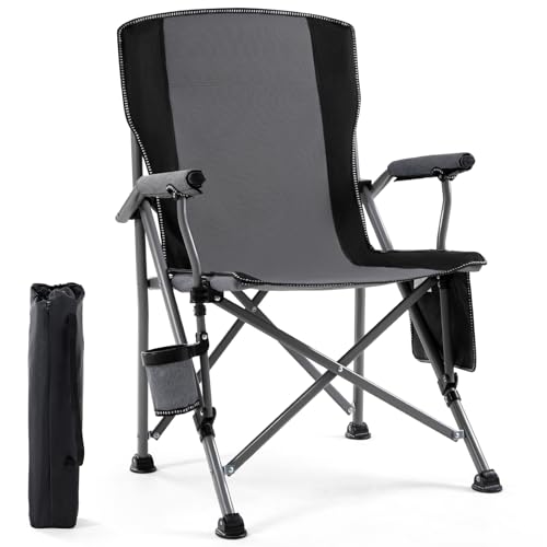 Camping Chair for Adults,Portable Folding Lawn Chair for Outside,Heavy Duty Camping Chair Support up to 330lbs,Collapsible Outdoor Chair with Cup Holder(Grey)