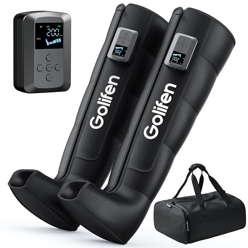 golifen Cordless Leg Compression Massager, Portable Compression Boots with 5