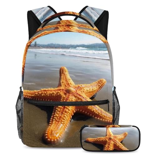 Sac à dos 45 avec trousse motif paysage marin océan pour élèves