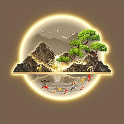 Dekoracje ścienne 72 * 60 cm Dekoracje ścienne 3D Wiszące rzeźby ścienne z oświetleniem Led Wystrój orientalny Tradycyjne chińskie malarstwo do salonu Sypialnia