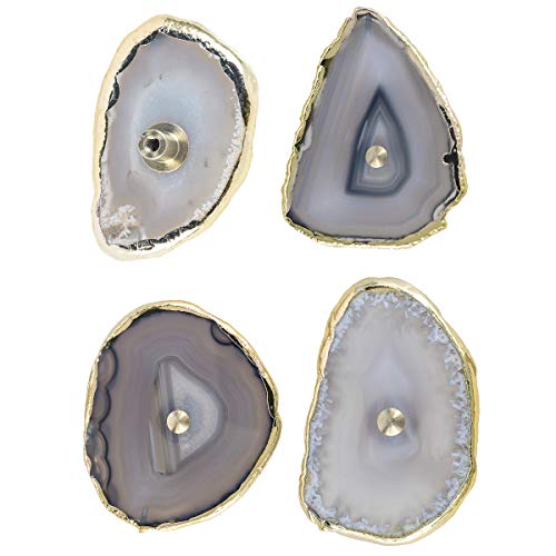 mookaitedecor 4 Pcs Natural Agate Slice Cabinet Knobs Drawer Pulls Handles