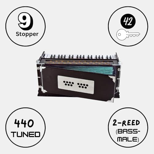 Xoz 9 Stopper, Chudidaar Bellow, 42 Key, Two Reed(Bass-Male),3 1/2 Octave, 440 tuned Harmonium